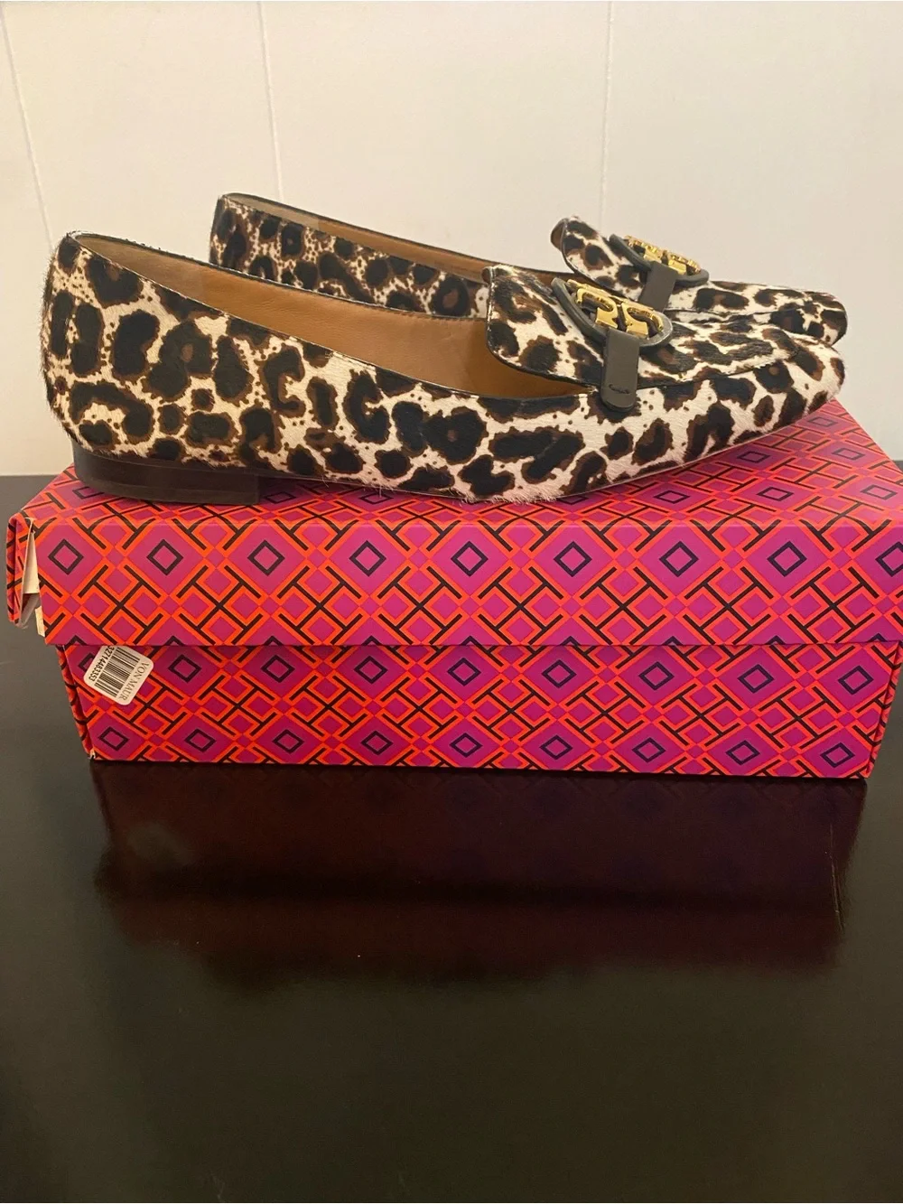 Tory Burch Metal Miller Loafer Printed Baby Haircalf Cream Leopard / Gold Sz 10